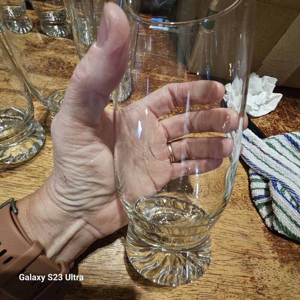 Vintage Highball Clear Glass Glasses Swirl on Heavy Bottom 6 3/8" High